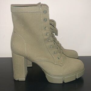 Espirit Kendra Army Green Textile Heeled Lace-Up Boots. Size 9